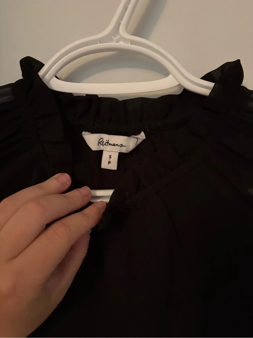 Reitmans Black Sheer Ruffle-Neck Blouse - Picture 3 of 3